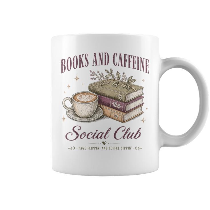 Books And Caffeine Social Club Book Readers Coffee Lovers Graphic Print Coffee Mug