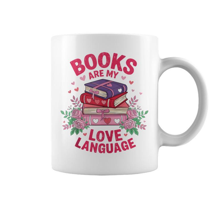 Books Are My Love Language Retro Bookish Pink Valentine Graphic Print Coffee Mug