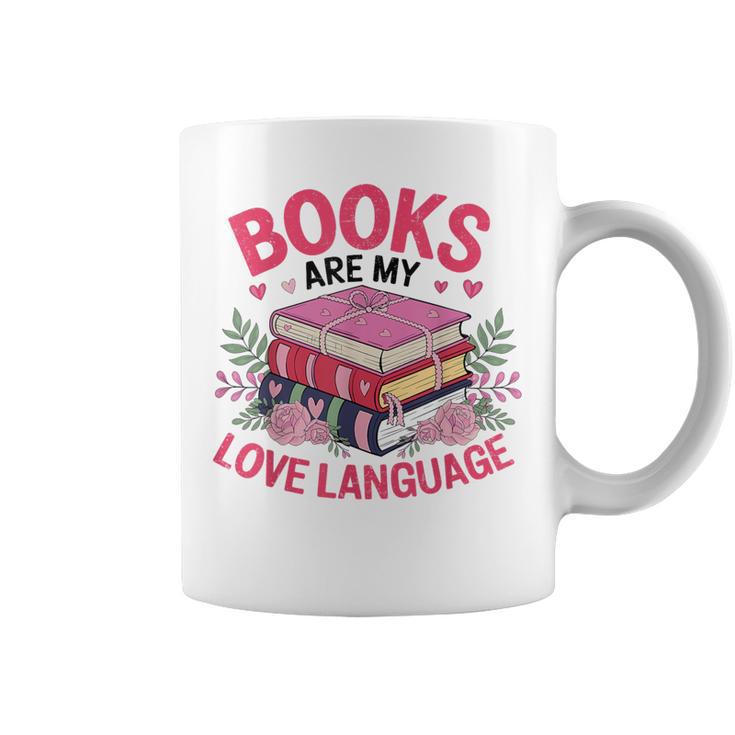 Books Are My Love Language Retro Bookworm Flowers Valentine Graphic Print Coffee Mug
