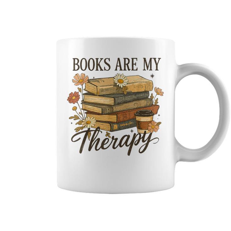 Books Are My Therapy Vintage Book Lover Daisy Art Graphic Print Coffee Mug