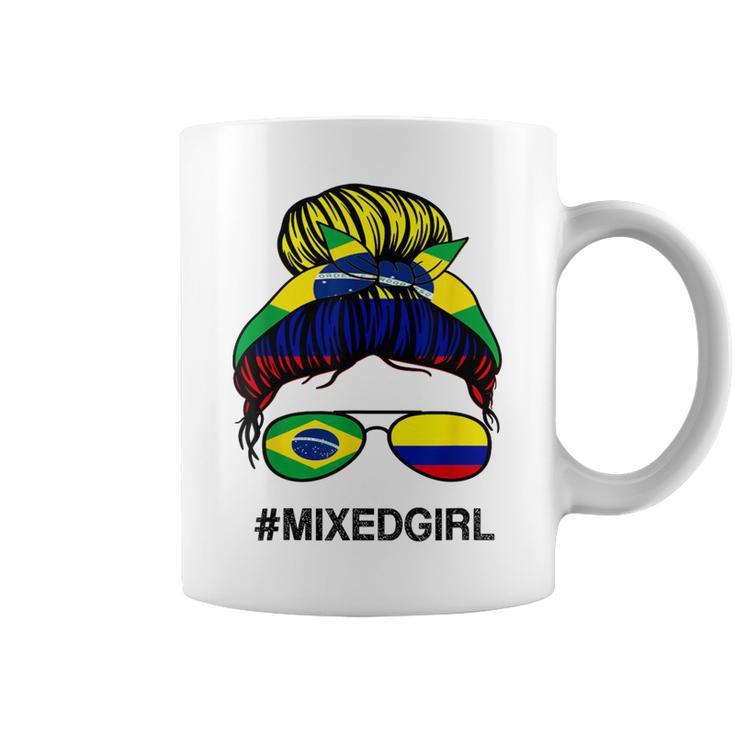 Brasil Colombia Bandera Brasil Colombiano Messy Bun Taza de café