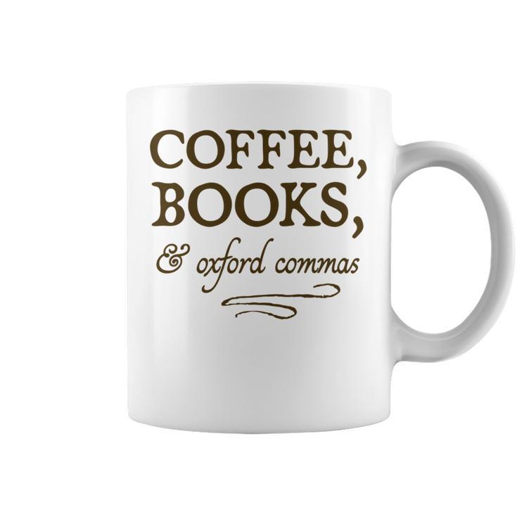 Coffee Books & Oxford Commas Funny Grammar Nerd Gift Graphic Print Coffee Mug