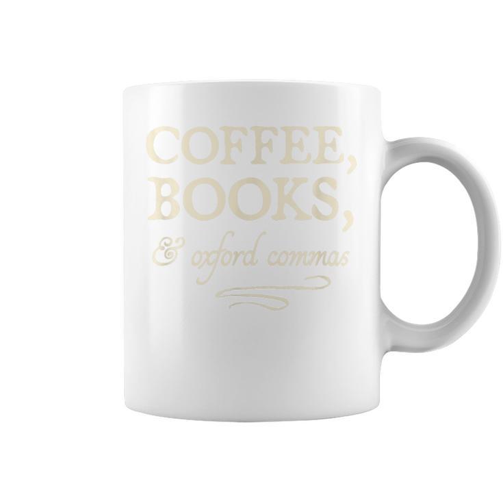 Coffee Books & Oxford Commas Funny Grammar Snob T-Shirt Graphic Print Coffee Mug