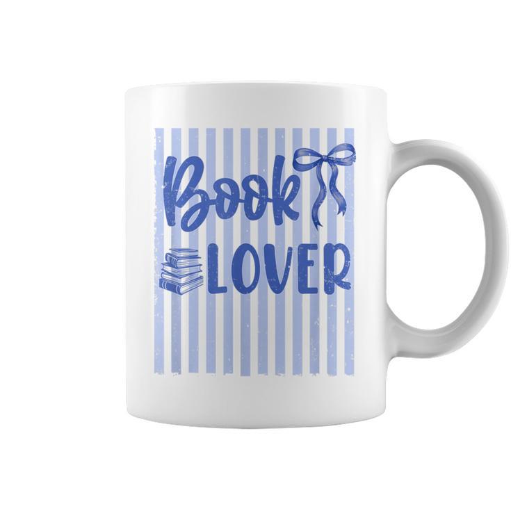 Coquette Book Lover Preppy Blue Stripes Bookworm Reading Graphic Print Coffee Mug