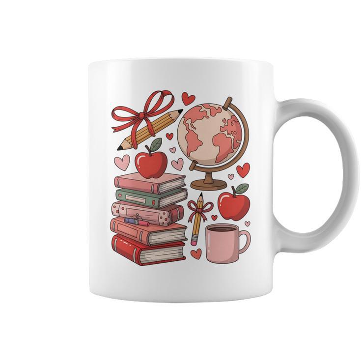 Coquette Teacher School Supplies Bows Books Globe Apple Cute Graphic Print Coffee Mug