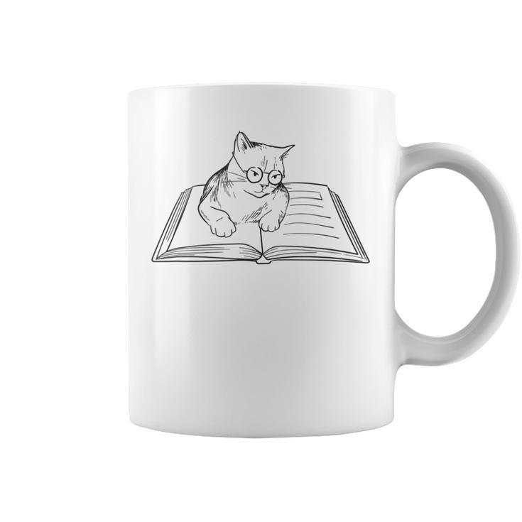 Cute Cat Reading Book Literature Kitty Graphic Print Coffee Mug