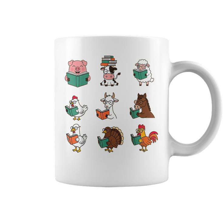 Cute Farm Animals Reading Books Teacher Library Reader Graphic Print Coffee Mug
