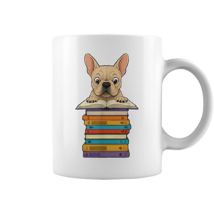 Cute French Bulldog Reading On Pile Of Books Graphic Print Coffee Mug