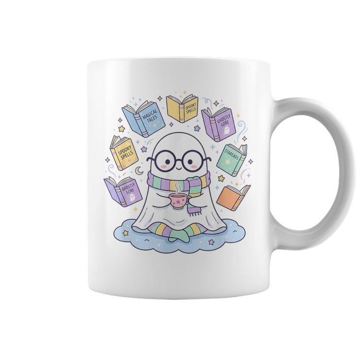 Cute Ghost Reading Books Spooky Magical Tales Witchy Graphic Print Coffee Mug