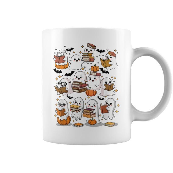 Cute Ghosts Reading Books Smart Book Lover Halloween Graphic Print Coffee Mug