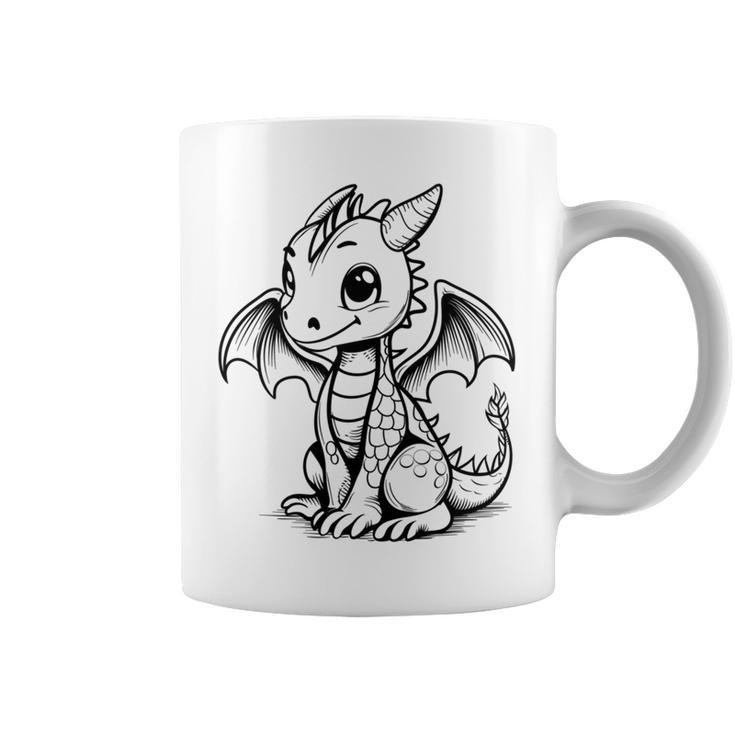 Cute Kawaii Dragon Coloring Book Art Color In Graphic Print Coffee Mug