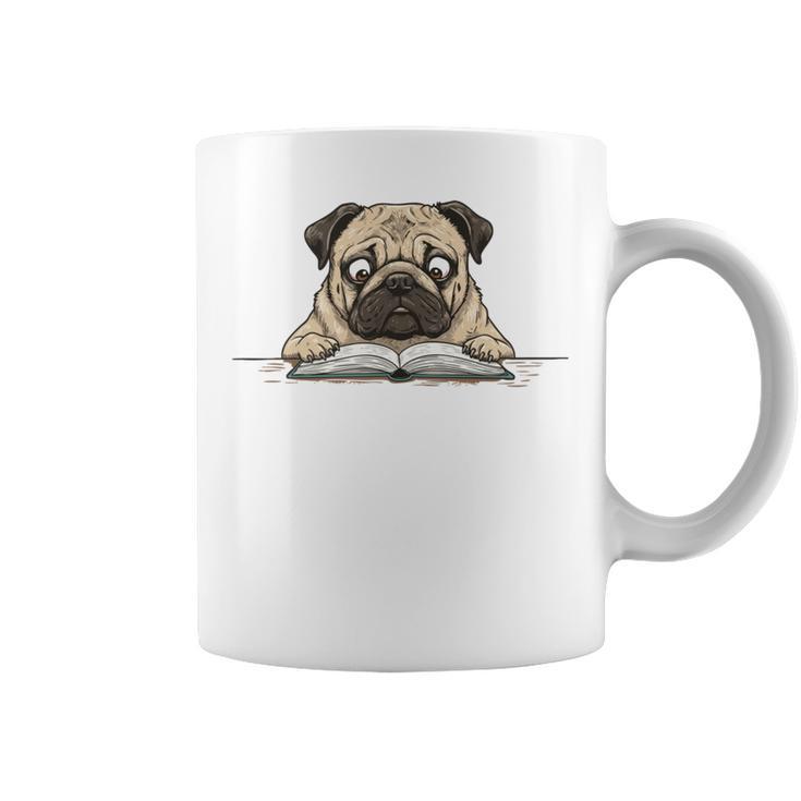 Cute Pug Dog Reading Book Love To Read Graphic Print Coffee Mug