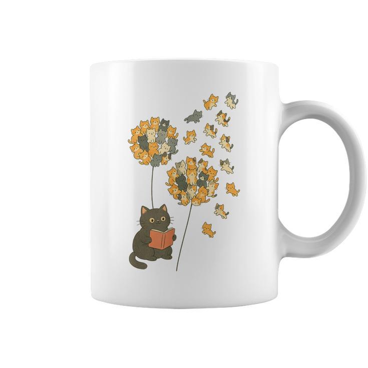 Cute Reading Cat With Kitten Dandelion Flowers Book Lover Graphic Print Coffee Mug