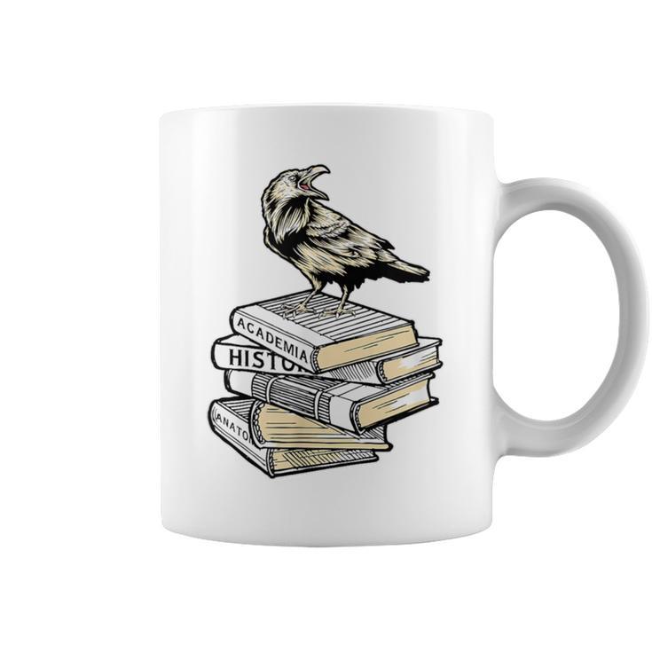 Dark Academia Aesthetic Raven Crow On Old Vintage Books Graphic Print Coffee Mug