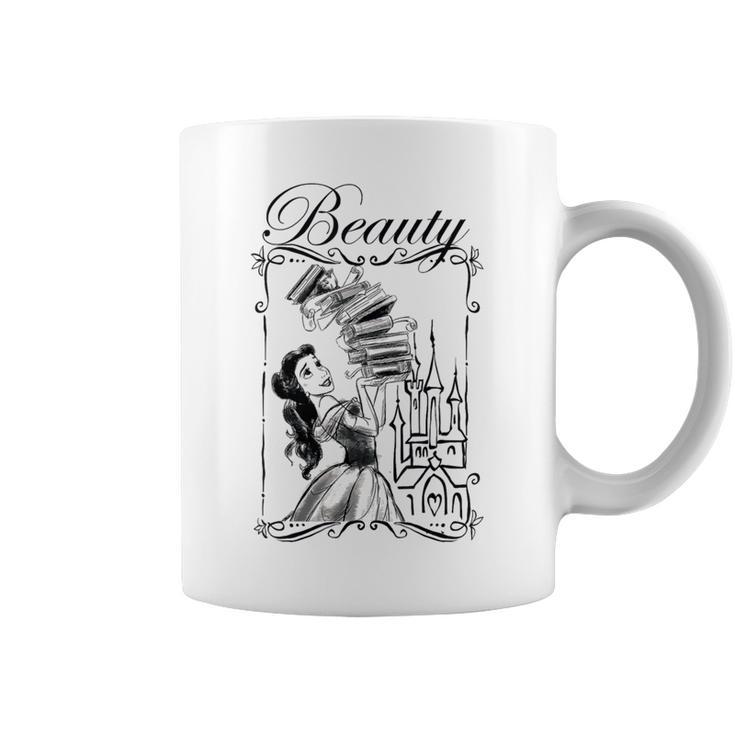 Disney Beauty And The Beast Belle Book Stack Sketch Portrait Graphic Print Coffee Mug