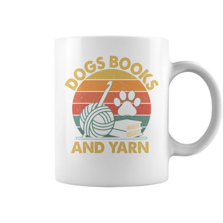 Dogs Books And Yarn Crocheting Retro Graphic Print Coffee Mug