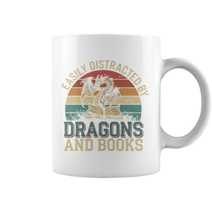 Easily Distracted By Books & Dragons Bookworm Reading Graphic Print Coffee Mug