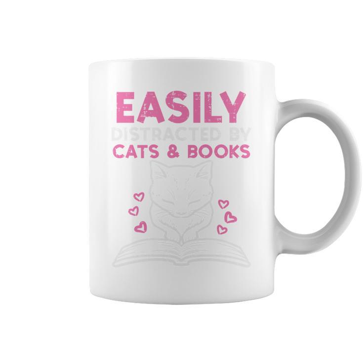 Easily Distracted By Cats Books Bookworm Women Girls Kids Performance Graphic Print Coffee Mug
