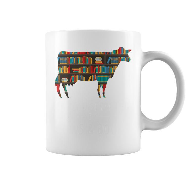Easily Distracted By Cows & Books Lover Heifer Farm Graphic Print Coffee Mug