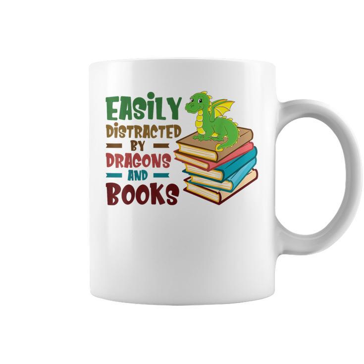 Easily Distracted By Dragons And Books Book Nerd Reading Graphic Print Coffee Mug