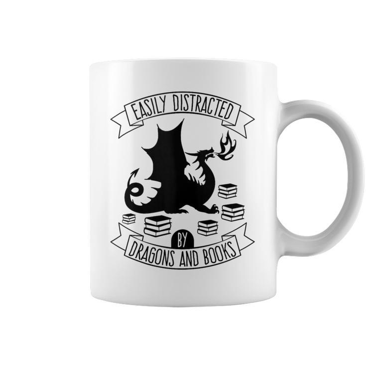 Easily Distracted By Dragons And Books Dragon & Book Graphic Print Coffee Mug