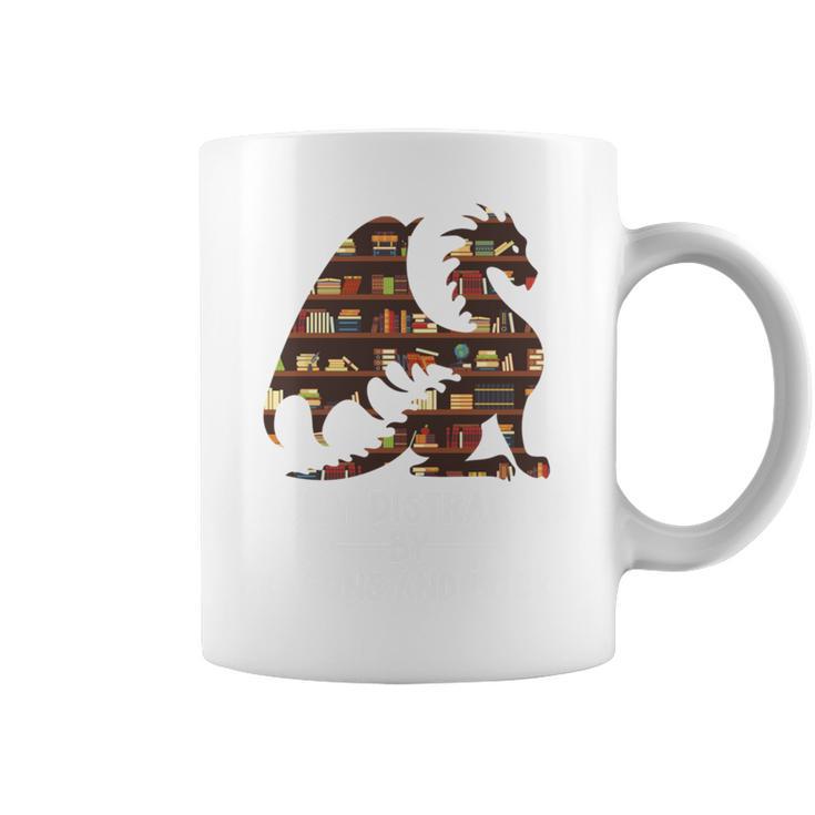 Easily Distracted By Dragons And Books Mythical Bookworm Graphic Print Coffee Mug