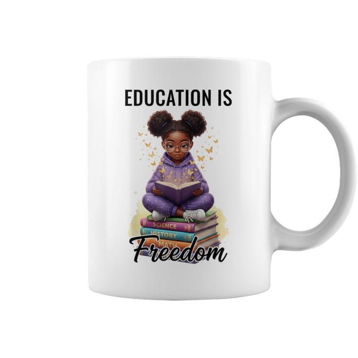 Education Is Freedom African American Girl Reading Book Graphic Print Coffee Mug