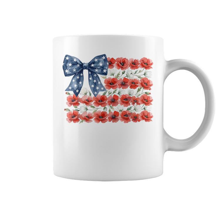 Floral American Flag Coquette Bow Usa 4Th Of July Patriotic Coffee Mug