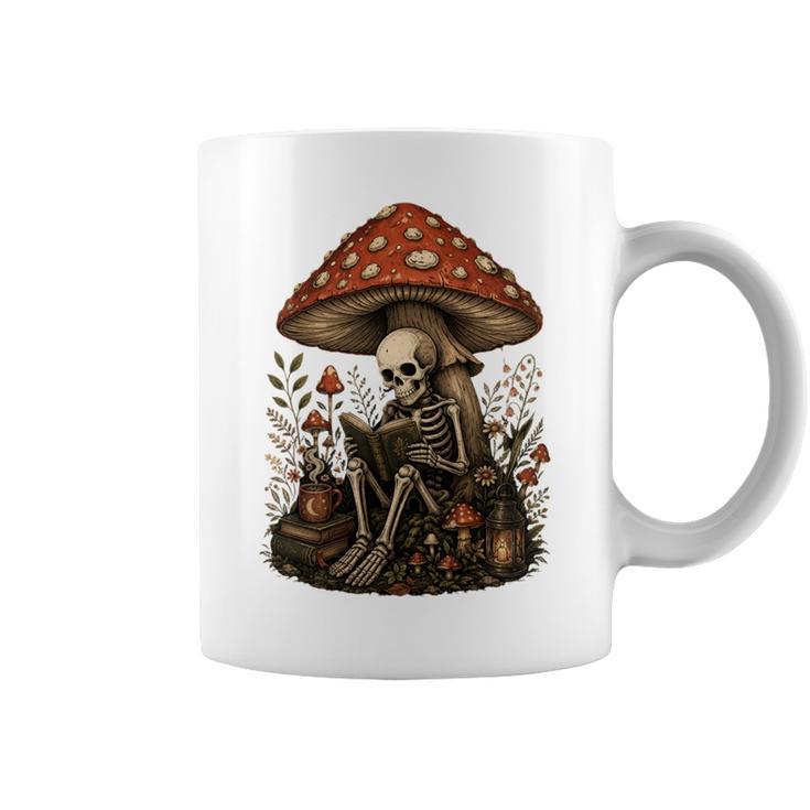 Floral Mushroom Skeleton Reading Books Gothic Humor Graphic Print Coffee Mug