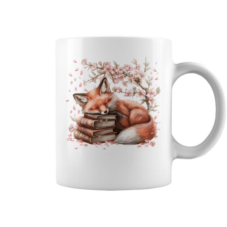 Fox And Book Lover Graphic For Women And Spring Pink Flower Graphic Print Coffee Mug