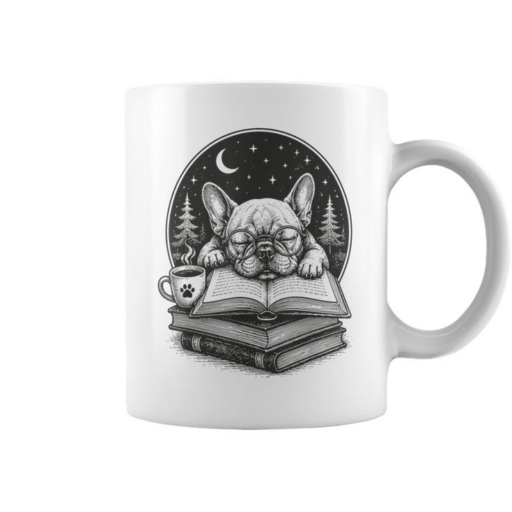 French Bulldog Reading Book Coffee Sky Glasses Graphic Print Coffee Mug