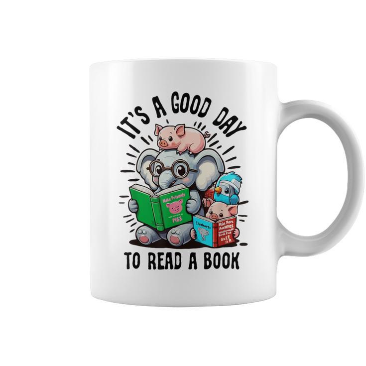 Its A Good Day To Read Book Lover Cute Pig And Elephant Graphic Print Coffee Mug