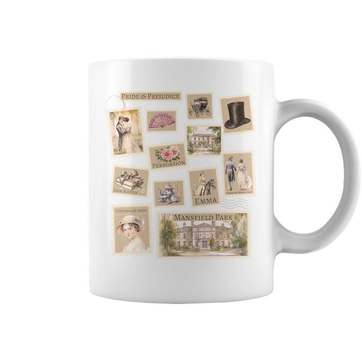 Jane Austen Book Classic Literature Stamp Collage Premium Tri-Blend Graphic Print Coffee Mug