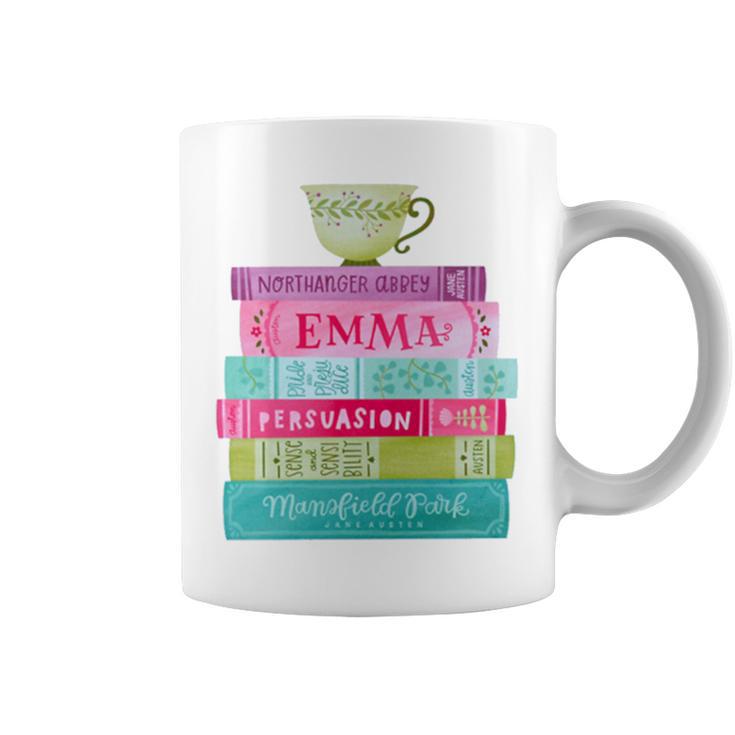 Jane Austen Book Stack Tea Fans Vintage Literary Premium Tri-Blend Graphic Print Coffee Mug