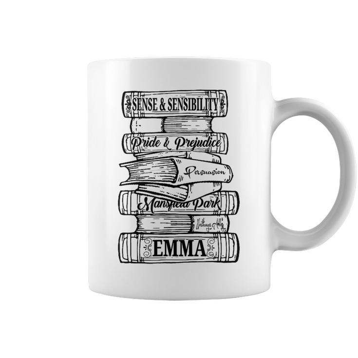 Jane Austen Pride And Prejudice & Mr Darcy Book Stack Fans Graphic Print Coffee Mug