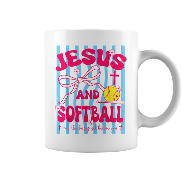 Jesus And Softball Bow Christian Mom Mama Girls Faith Womens Coffee Mug