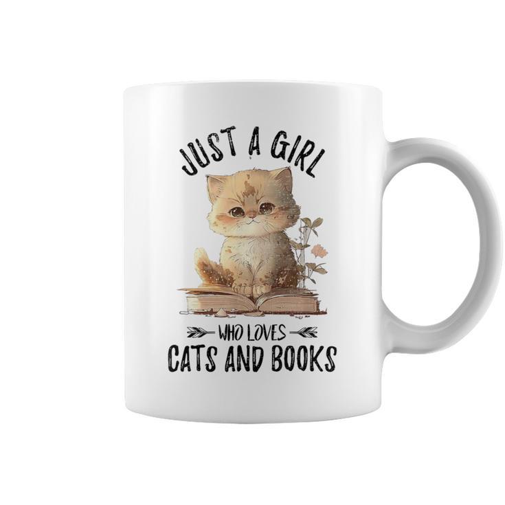 Just A Girl Who Loves Cats And Books Kitties Pet Art Lover Graphic Print Coffee Mug