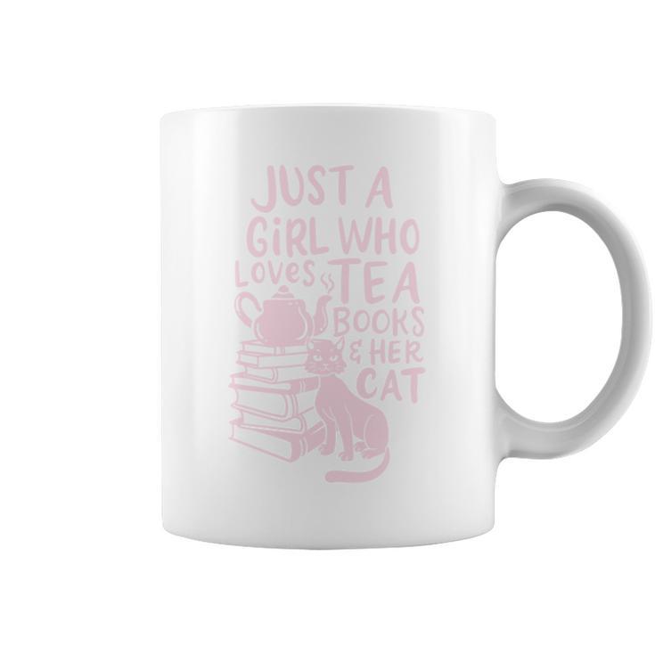 Just A Girl Who Loves Tea Books & Her Cat Cute Tea Drinker Graphic Print Coffee Mug