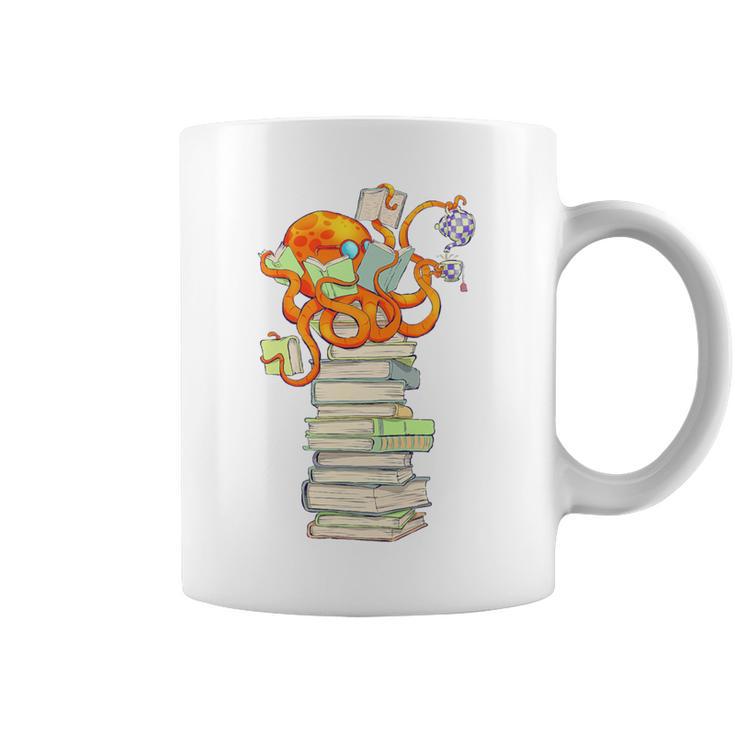 Kawaii Octopus Bookworm Fun Reading Tee For Book Lovers Premium Tri-Blend Graphic Print Coffee Mug
