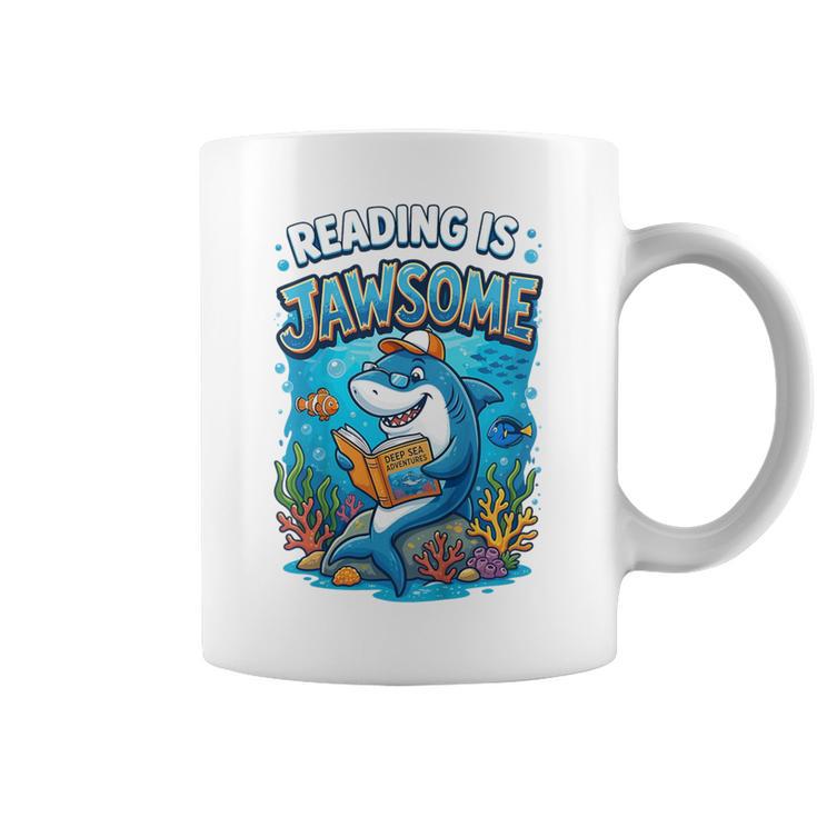Kids Toddler Boy Reading Is Jawsome Shark Book Lover Kids Nerdy Graphic Print Coffee Mug