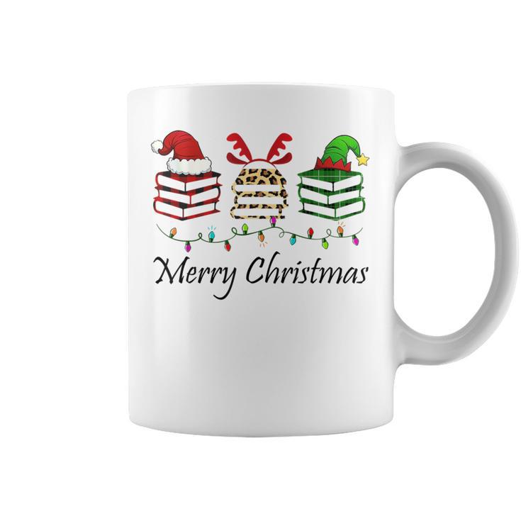 Librarian Merry Christmas Books Santa Hat Reindeer Elf Xmas Graphic Print Coffee Mug