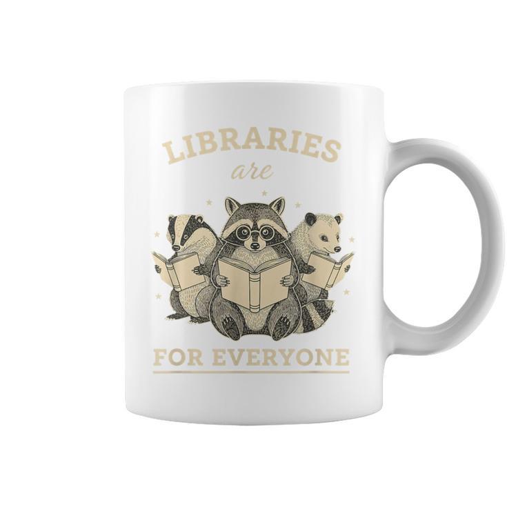 Libraries Are For Everyone Cute Raccoon Badger Opossum Book Graphic Print Coffee Mug