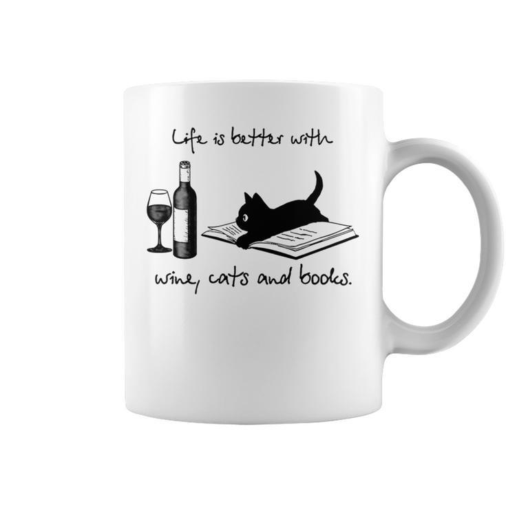 Life Is Better With Wine Cats And Books Graphic Print Coffee Mug