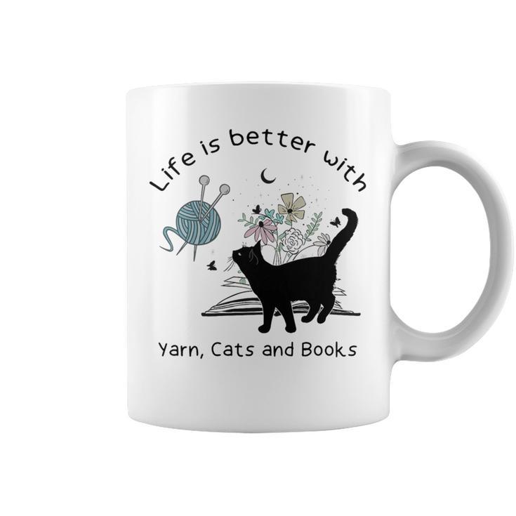 Life Is Better With Yarn Cats And Books Premium Tri-Blend Graphic Print Coffee Mug