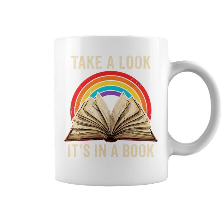 Take A Look It In A Book Retro Rainbow Reading Teacher Graphic Print Coffee Mug