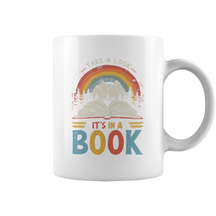 Take A Look It's In A Book Retro Reading Advocate Distressed Graphic Print Coffee Mug