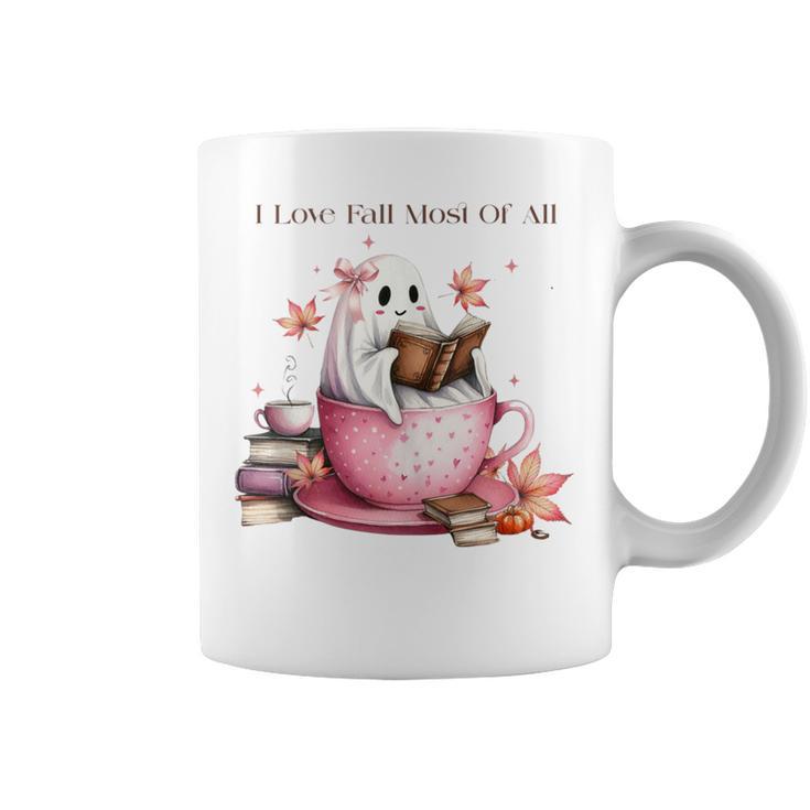I Love Fall Most Of All Halloween Ghost Book Lover Graphic Print Coffee Mug
