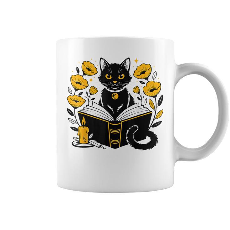 Mystic Cat With Spell Book Candle Flowers Witchcore Men Women Kids Graphic Print Coffee Mug Mystic Cat With Spell Book Candle Flowers Witchcore Men Women Kids Graphic Print Coffee Mug