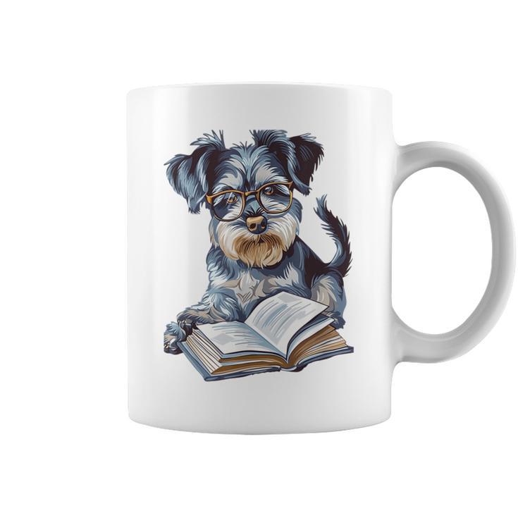 Nerdy Schnauzer Dog Book Lover Glasses Cute Pet For Men Women Kids Graphic Print Coffee Mug