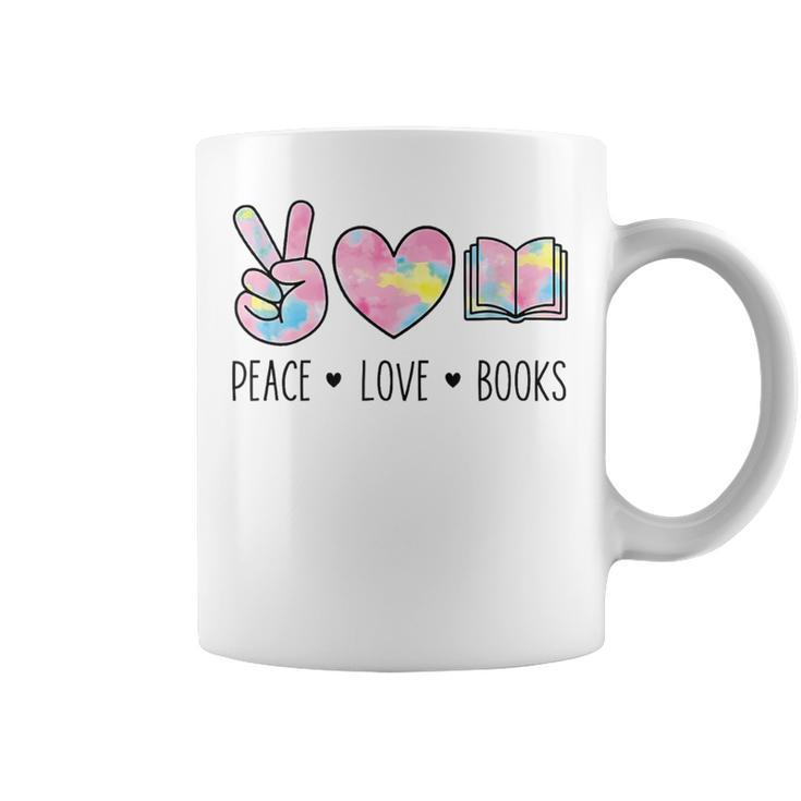 Peace Love Books Pastel Reading Heart Art For Book Lovers Graphic Print Coffee Mug